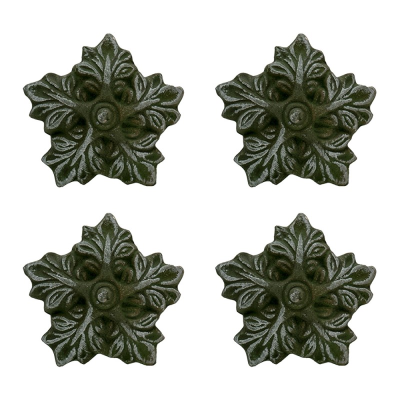 64869 Door Knob Set of 4 5x3x5 cm Green Ceramic Leaves Furniture Knob