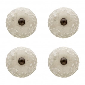 264870 Pomello set di 4 Ø 4 cm Beige Ceramica Fiori  Rotondo Pomello per mobili