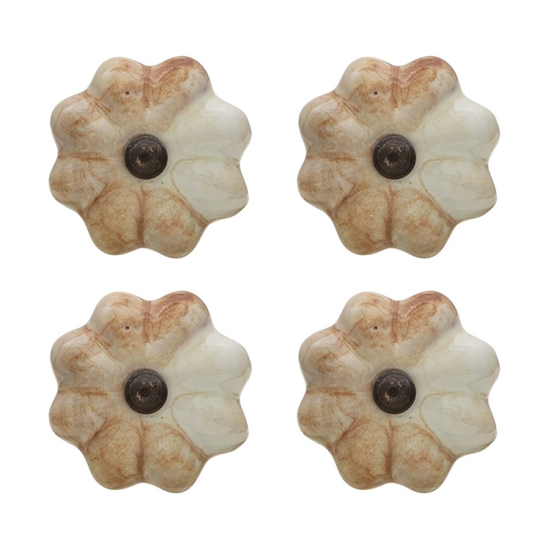 64871 Door Knob Set of 4 Ø 4 cm Beige Ceramic Round Furniture Knob