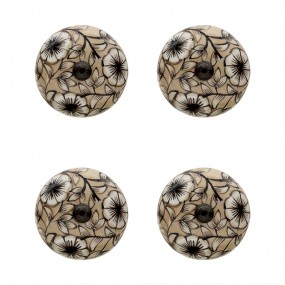 264873 Pomello set di 4 Ø 4 cm Beige Ceramica Fiori  Rotondo Pomello per mobili