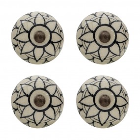 264874 Pomello set di 4 Ø 4 cm Beige Ceramica Fiore Rotondo Pomello per mobili