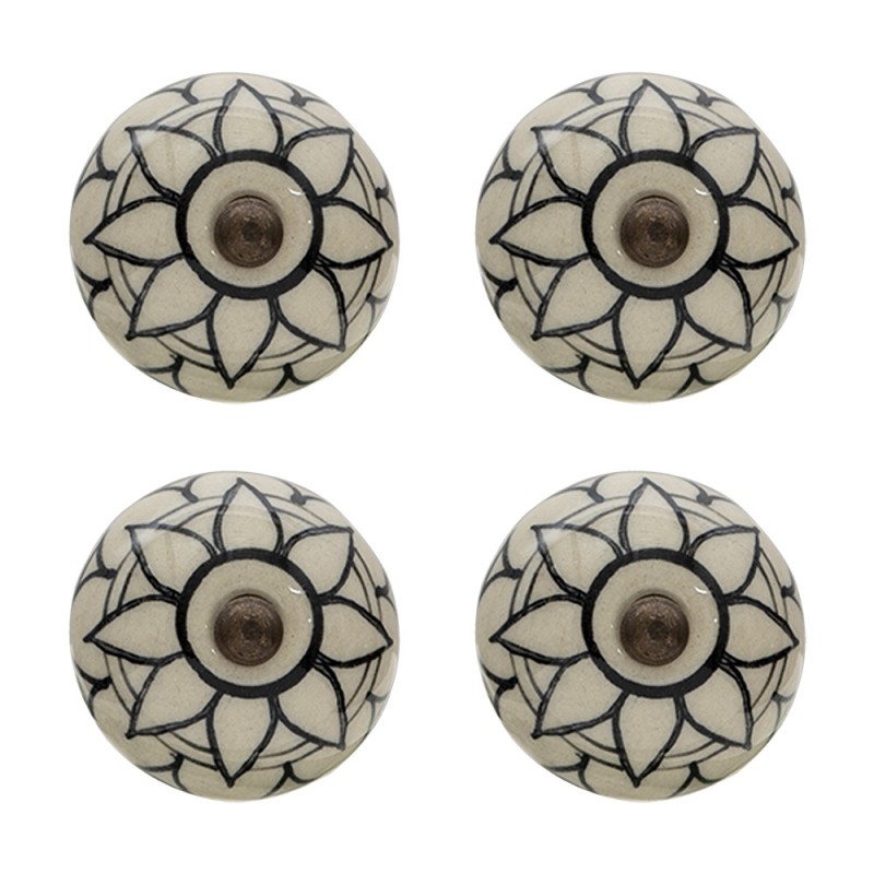 64874 Pomello set di 4 Ø 4 cm Beige Ceramica Fiore Rotondo Pomello per mobili