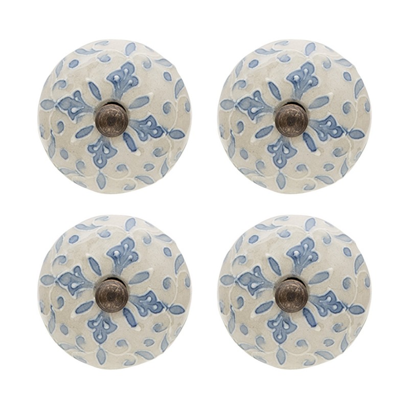 64876 Pomello set di 4 Ø 4 cm Beige Ceramica Rotondo Pomello per mobili