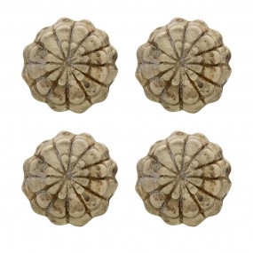 264879 Door Knob Set of 4 Ø 4 cm Grey Ceramic Flower Round Furniture Knob