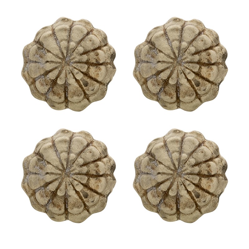 64879 Pomello set di 4 Ø 4 cm Grigio Ceramica Fiore Rotondo Pomello per mobili