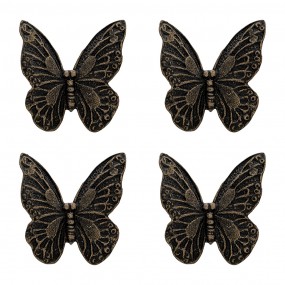 264887 Door Knob Set of 4 Butterfly 5 cm Black Iron Furniture Knob