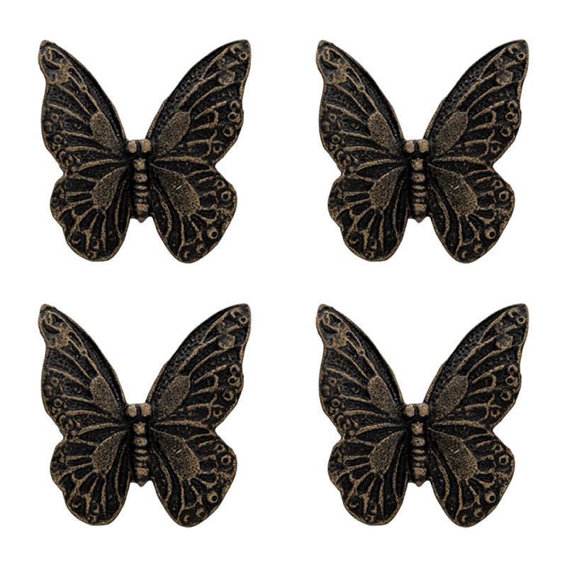 64887 Door Knob Set of 4 Butterfly 5 cm Black Iron Furniture Knob