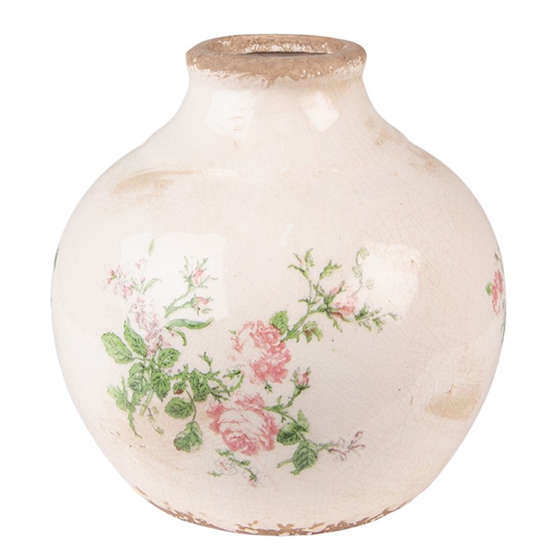 6CE1538S Vase Ø 16x17 cm Pink Beige Ceramic Flowers Decorative Vase