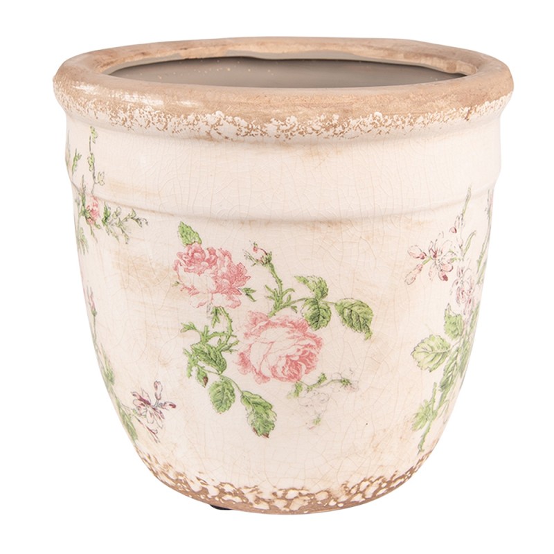 6CE1541L Pot de fleurs Ø 18x17 cm Rose Beige Céramique Fleurs Rond Pot de fleurs d'intérieur