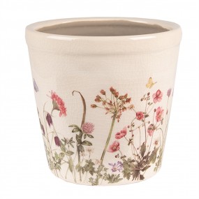 26CE1555M Planter Ø 14x13 cm Pink Beige Ceramic Flowers Indoor Planter