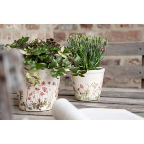 26CE1555M Planter Ø 14x13 cm Pink Beige Ceramic Flowers Indoor Planter