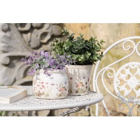 26CE1555M Fioriera Ø 14x13 cm Rosa Beige Ceramica Fiori  Fioriera per interni