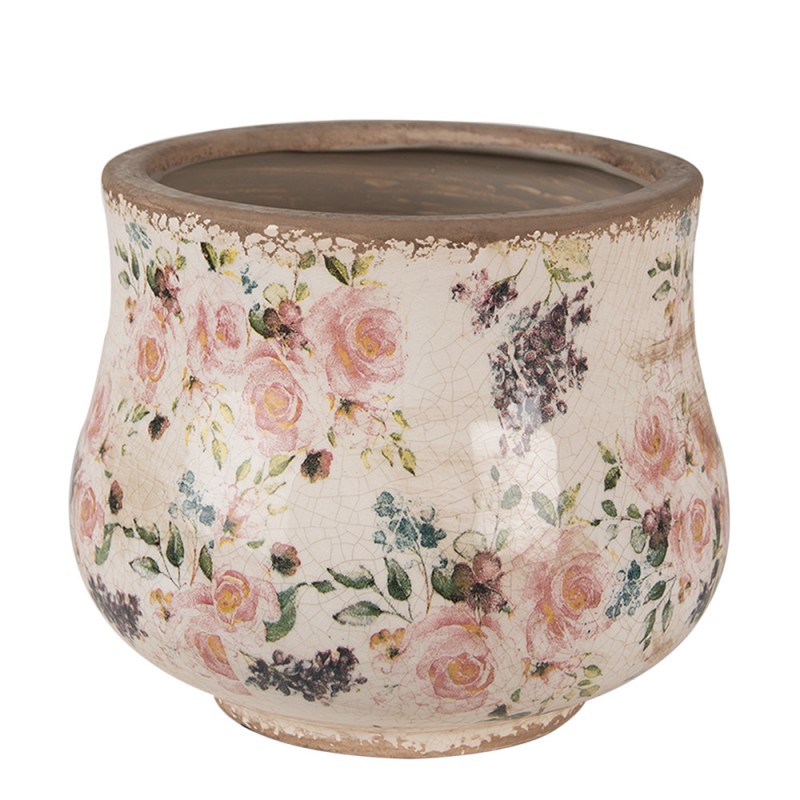 6CE1612M Pot de fleurs Ø 18x15 cm Beige Rose Céramique Fleurs Pot de fleurs d'intérieur