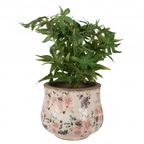 26CE1612M Planter Ø 18x15 cm Beige Pink Ceramic Flowers Indoor Planter