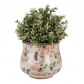 26CE1612S Planter Ø 16x14 cm Beige Pink Ceramic Flowers Indoor Planter