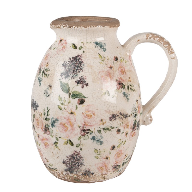 6CE1613L Decoration can 20x16x22 cm Beige Pink Ceramic Flowers Pitcher