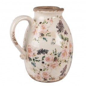 26CE1613L Decoration can 20x16x22 cm Beige Pink Ceramic Flowers Pitcher