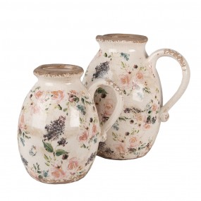 26CE1613L Decoration can 20x16x22 cm Beige Pink Ceramic Flowers Pitcher