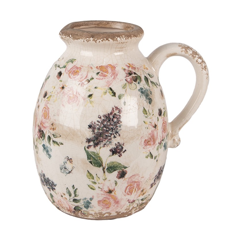 6CE1613M Decoration can 17x13x18 cm Beige Pink Ceramic Flowers Pitcher