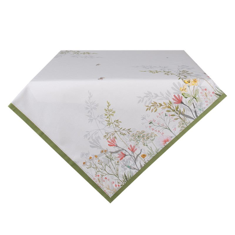 WFF01 Tischdecke 100x100 cm Weiß Baumwolle Blumen Tischtuch