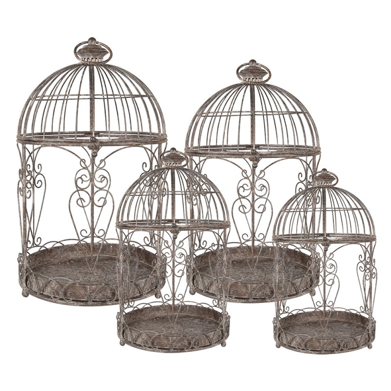 5Y1202 Bird Cage Decoration Set of 4 Brown Iron