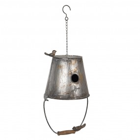 26Y3816 Birdhouse Bucket 25x25x60 cm Grey Metal Round Hanging Bird House
