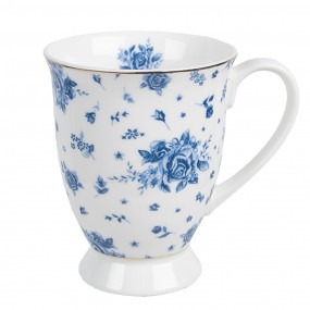 2BRBMU Mug 300 ml White Blue Porcelain Roses Drinking Cup