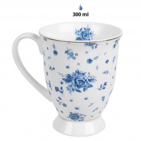 2BRBMU Mug 300 ml White Blue Porcelain Roses Drinking Cup
