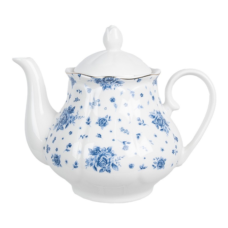 BRBTE Teapot 1000 ml White Blue Porcelain Roses
