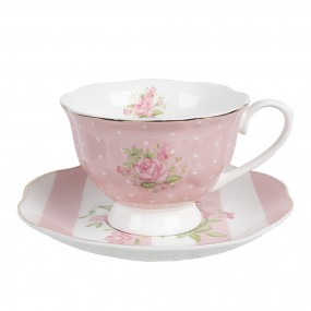 2SWRKS Cup and Saucer 200 ml Pink White Porcelain Roses
