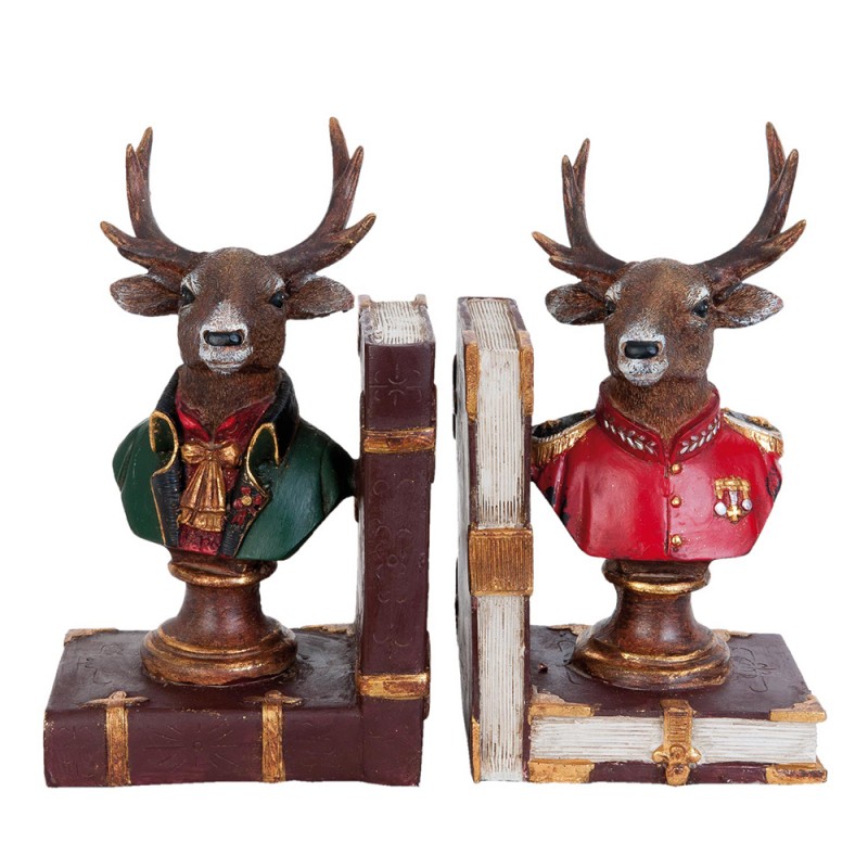 6PR0923 Bookends Set of 2 14x13x18 cm Brown Red Plastic Deer Book Holders