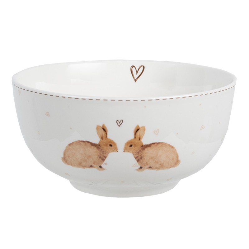 BSLCBO Soup Bowl 500 ml White Brown Porcelain Rabbits Serving Bowl