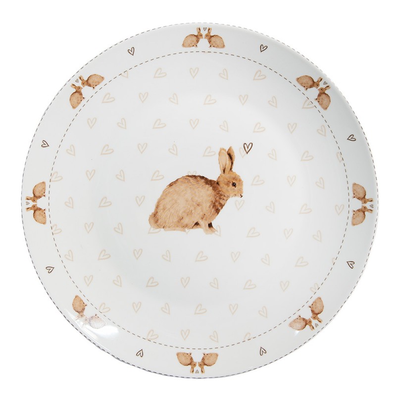 BSLCFP Assiette de dîner Ø 26 cm Blanc Marron Porcelaine Lapins Assiette de table