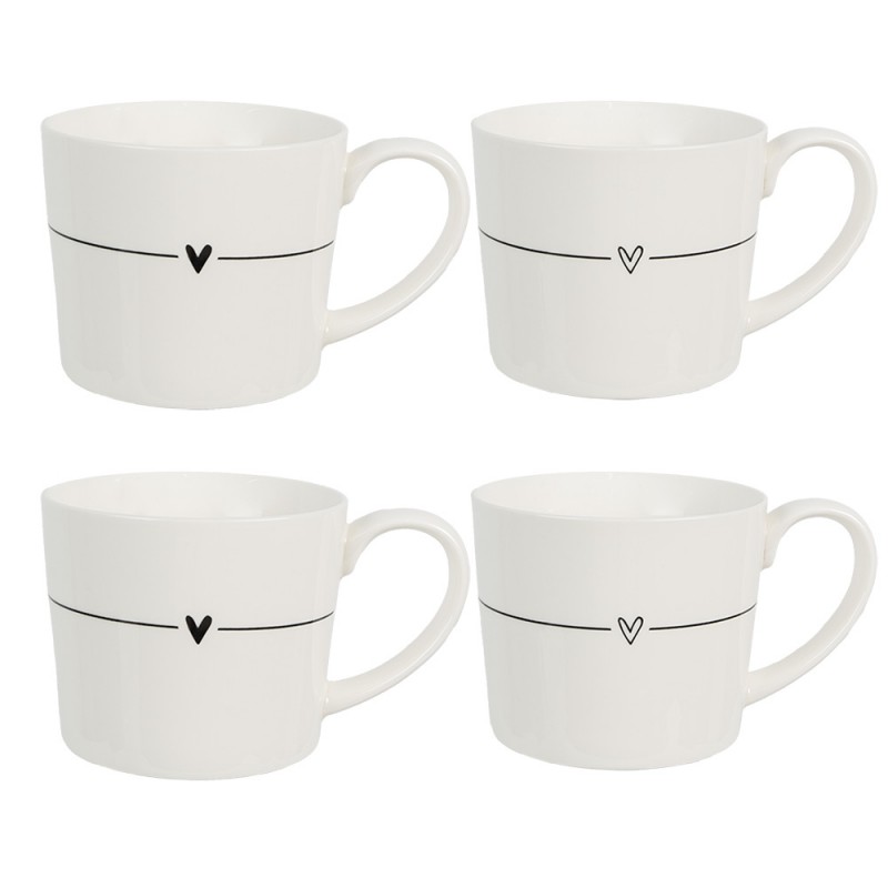 6CEMS0146 Mug Set of 4 300 ml White Ceramic Hearts Drinking Cup