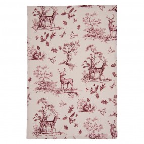2PFT42-1 Tea Towel  50x70 cm White Pink Cotton Reindeers Kitchen Towel