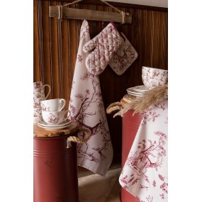 2PFT42-1 Tea Towel  50x70 cm White Pink Cotton Reindeers Kitchen Towel