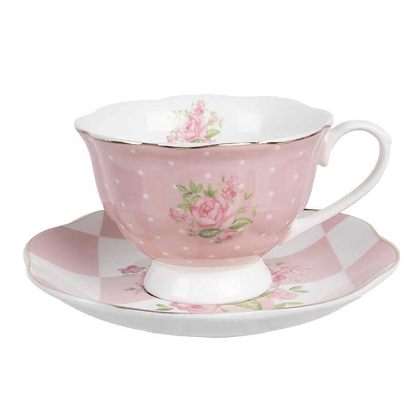 SWRKS-1 Cup and Saucer 200 ml Pink White Porcelain Roses