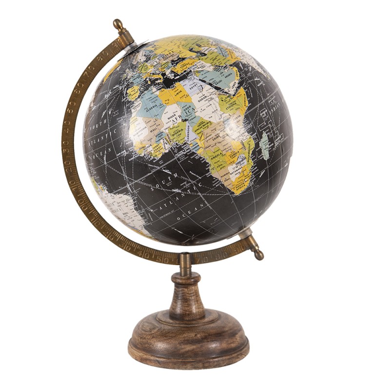 64914 Wereldbol  22x33 cm Zwart Hout Ijzer Globe