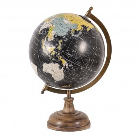 264914 Wereldbol  22x33 cm Zwart Hout Ijzer Globe