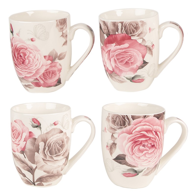 6CEMS0044 Mug Set of 4 300 ml Pink Porcelain Roses