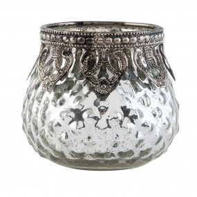 26GL1853 Teelichthalter Ø 8x7 cm Silberfarbig Glas Metall Halter für Teelicht