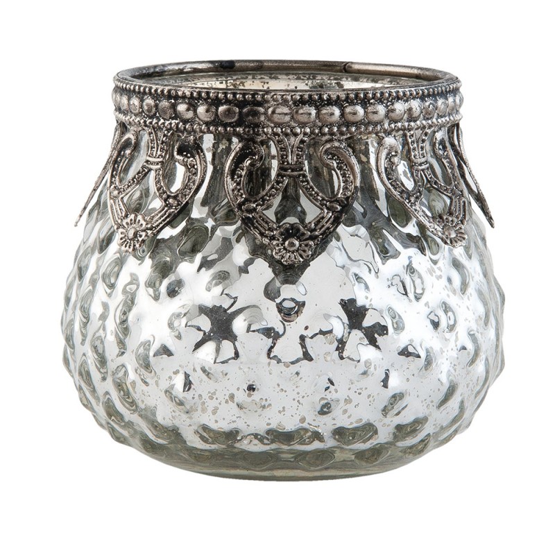 6GL1853 Tealight Holder Ø 8x7 cm Silver colored Glass Metal Tea-light Holder