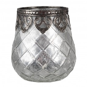 26GL4383 Teelichthalter Ø 9x11 cm Silberfarbig Glas Halter für Teelicht