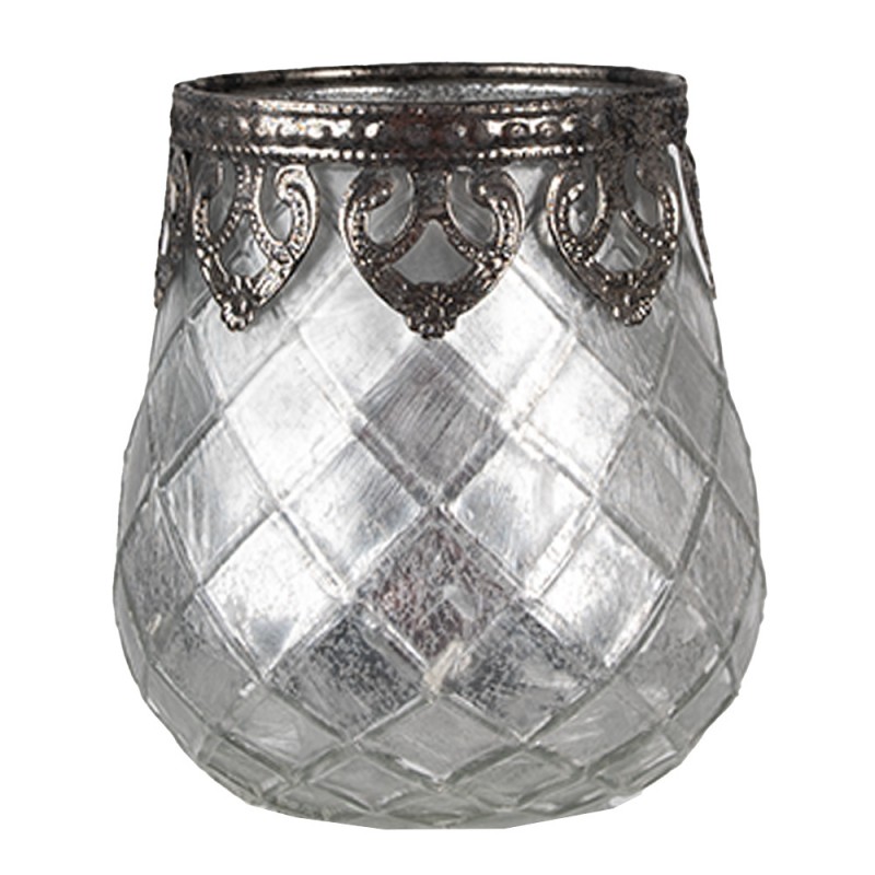 6GL4383 Teelichthalter Ø 9x11 cm Silberfarbig Glas Halter für Teelicht