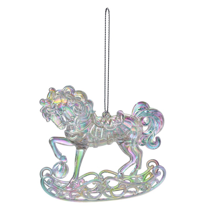 65603 Christmas Ornament Rocking Horse 10 cm Silver colored Plastic