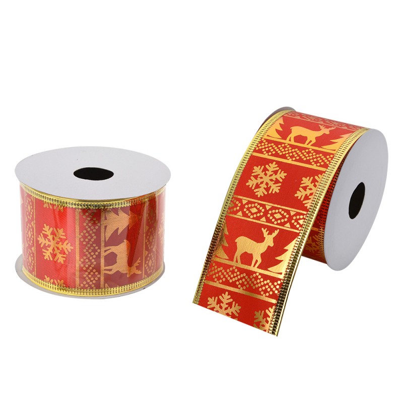 LI0123 Weihnachtsband 50 mm Rot Goldfarbig Synthetisch