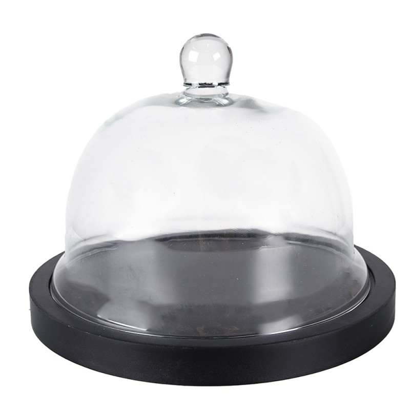 6GL3366 Cloche Ø 23x17 cm Black Wood Glass Round Glass Bell Jar