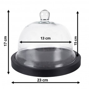 26GL3366 Cloche Ø 23x17 cm Black Wood Glass Round Glass Bell Jar