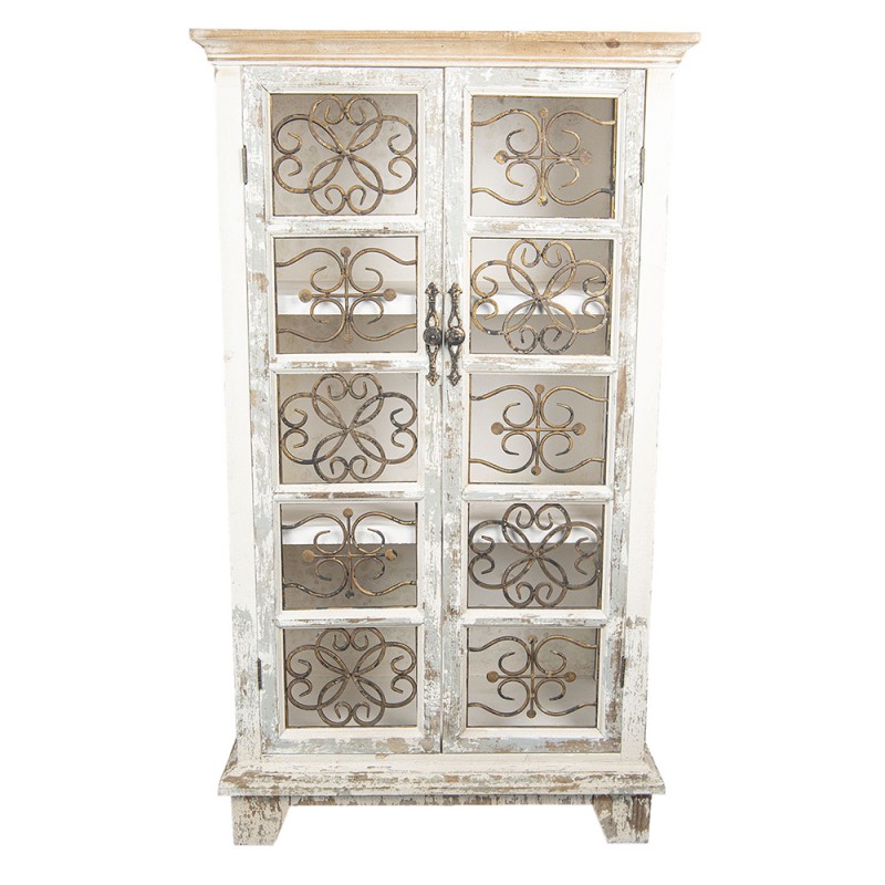 5H0401 Cabinet 74x37x131 cm White Wood Iron Rectangle Storage Cabinet