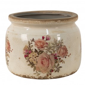 26CE1419L Pot de fleurs Ø 20x15 cm Beige Rose Céramique Fleurs Rond Pot de fleurs d'intérieur